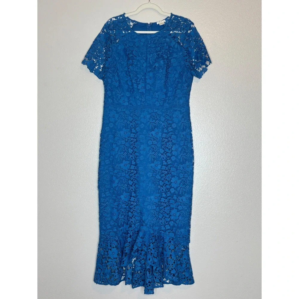 Shoshanna Edgecombe‎ Blue Floral Lace Midi High Low Dress Size 12
